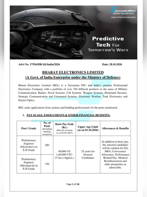 BEL Probationary Engineer Recruitment 2026 Notification 