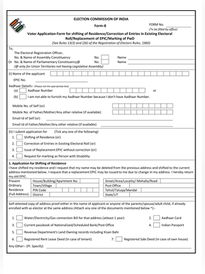 Form 8 – Application for Correction in Voter Card