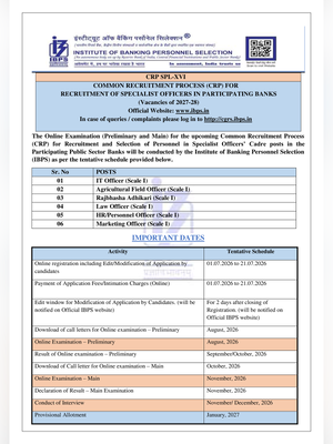 IBPS SO XVI Notification 2026 English