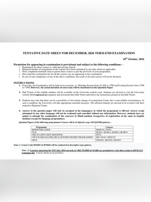 IGNOU Exam Date Sheet December 2026 