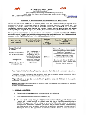 IRCON Manager Recruitment 2026 Notification 