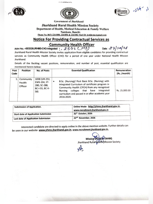 Jharkhand CHO Vacancy 2026 Notification 