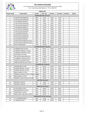 Kannan Crackers Price List 2026 English