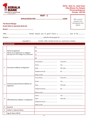 Kerala Co Operative Bank Loan Application Form