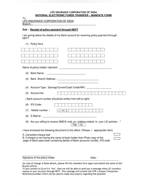 LIC NEFT Form