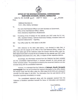 Odisha Government Holiday List 2027 