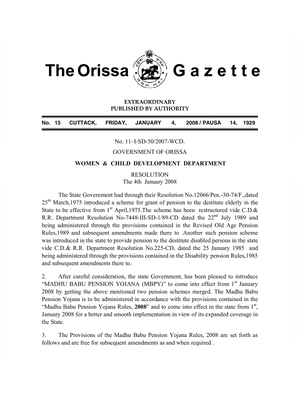 Madhu Babu Pension Yojana (MBPY) Guidelines Odisha