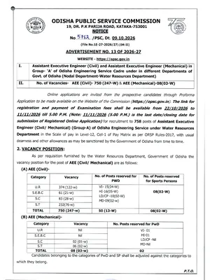 OPSC AEE Recruitment 2026 Notification English