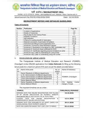 PGIMER Senior Resident Recruitment 2026 