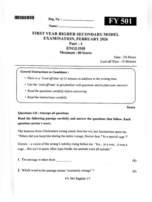 Plus One Model Exam Question Papers 2026