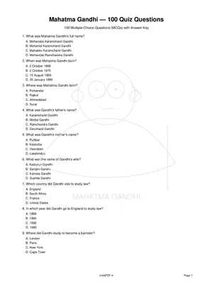 Quiz on Mahatma Gandhi with Answers English