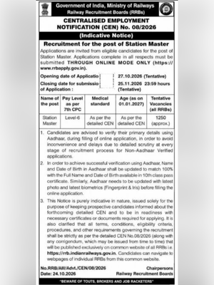 RRB Station Master Recruitment 2026 Notification 