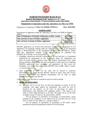 RRC NWR Apprentice Job Notification 2026 English