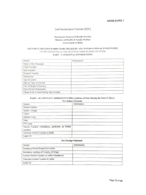 Self Declaration Form for Domestic Passenger