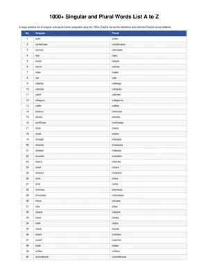 Singular and Plural Words List 