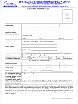 Star Health KYC Application Form