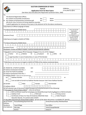 Voter ID Card Form 6 