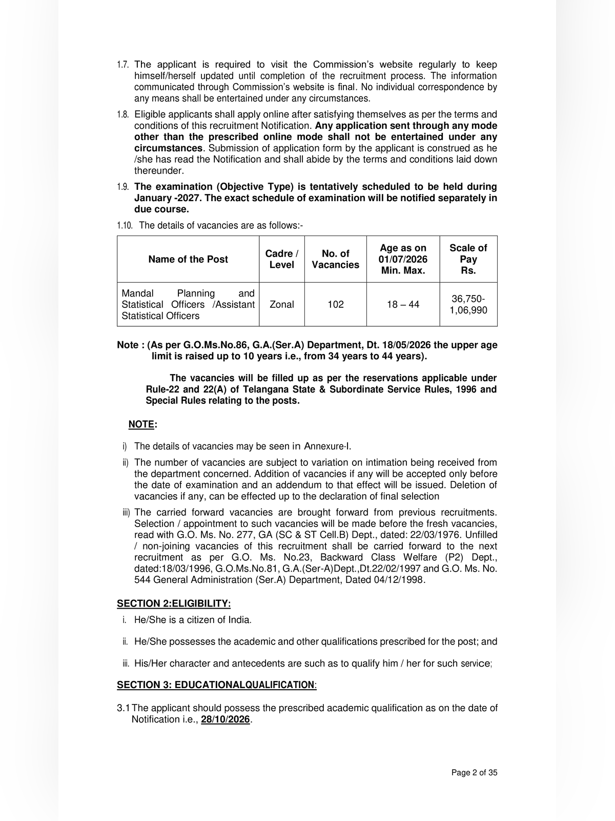 Telangana ASO Recruitment 2026 Notification page 2