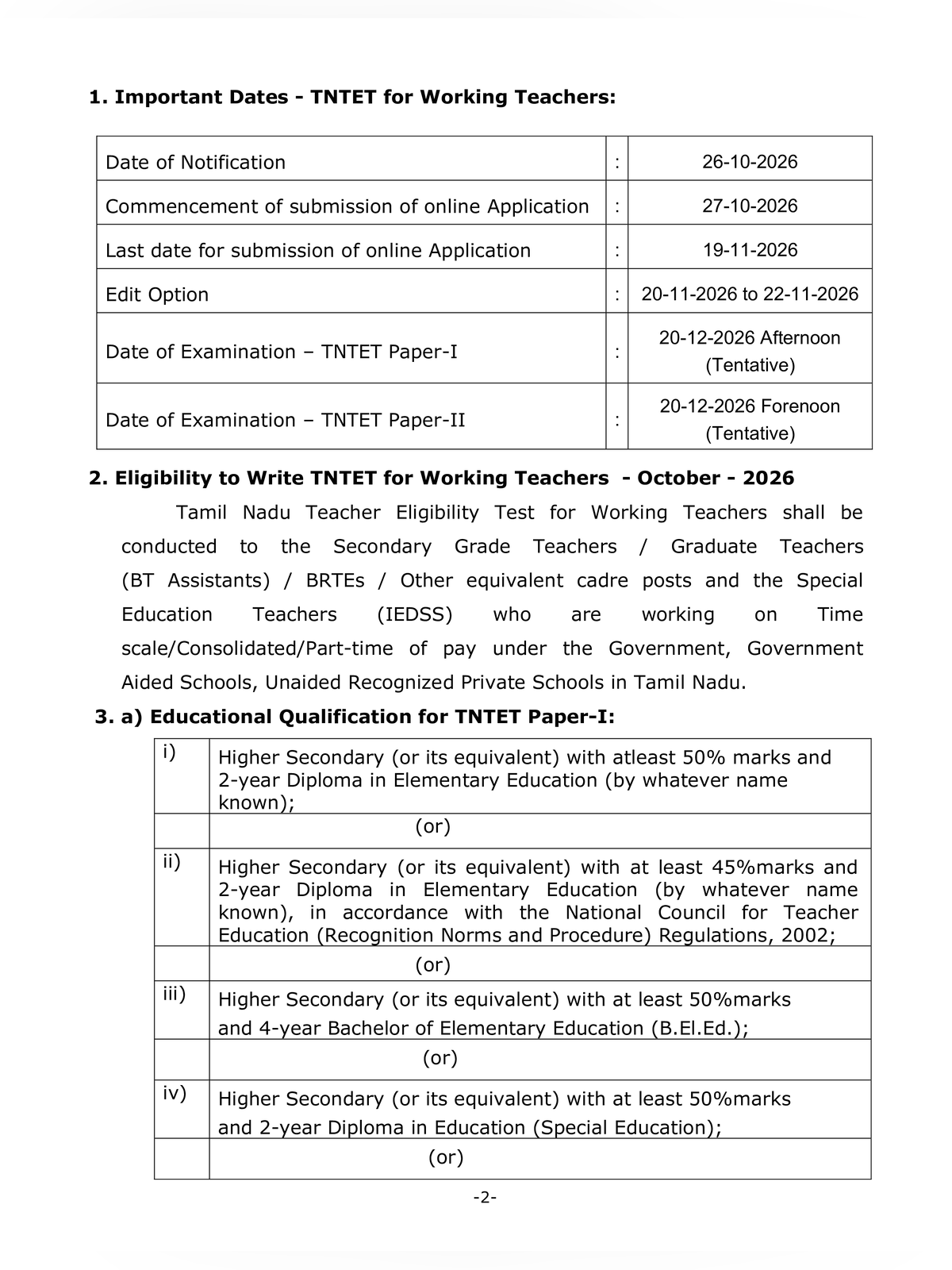 TNTET Notification 2026 page 2