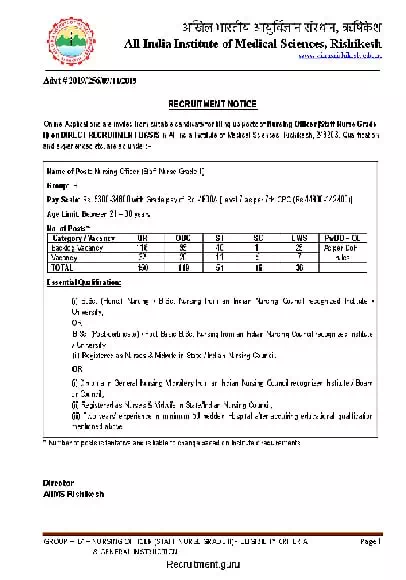 AIIMS Rishikesh Recruitment 2019 Notification for Nursing Officer