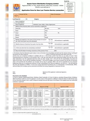 New Electricity Connection Form – APDCL (LT Supply)