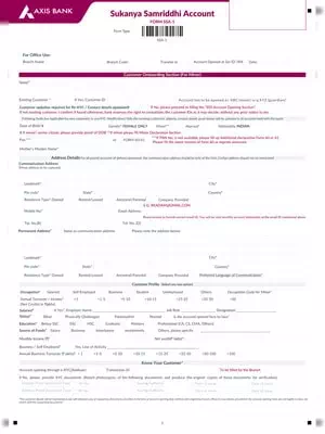 Axis Bank Sukanya Samriddhi Account Form