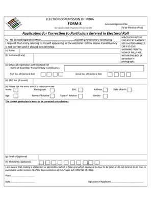 Correction Voter Form 8 Manipur