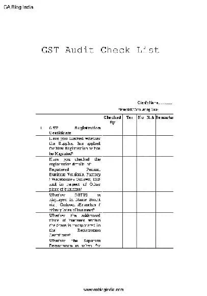 GST Audit Check List For Audit