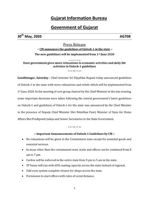 Gujarat Unlock – 1 Guidelines (Lockdown 5)
