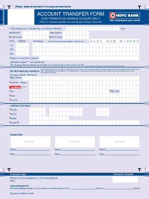HDFC Bank Account Transfer Form