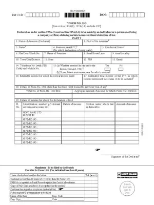 HDFC Bank Form 15G PDF
