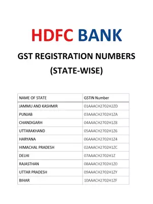 HDFC Bank GST Registration Number State-wise