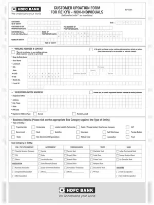 HDFC Bank Re-KYC Form for Non-Individuals PDF