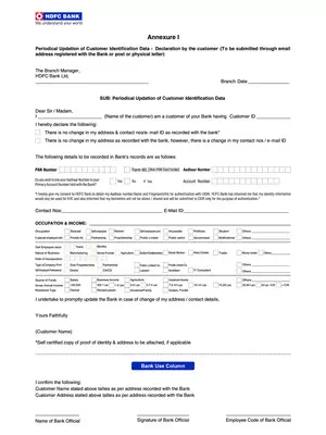 HDFC Bank  RE-KYC Self declaration (Individuals) PDF
