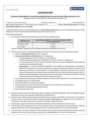 HDFC Bank Senior Citizen Savings account Conversion Form PDF