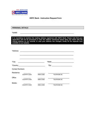 HDFC Net-banking Password Reset Form PDF