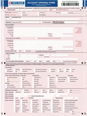 HFDC Bank Account Opening Form for Non-Individuals