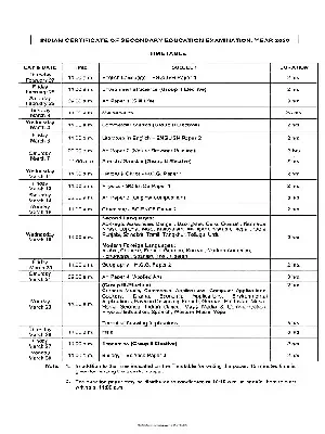 ICSE 10th Class Board Exam Time Table 2020