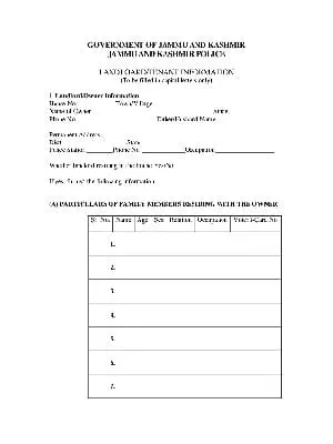 Jammu & Kashmir LandLord/Tenant Information Form