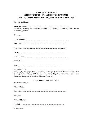 Jammu & kashmir Property Registration Form