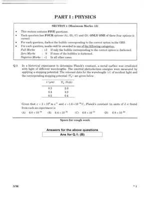 JEE (Advanced) Previous Exam Question Paper 1 (2016)