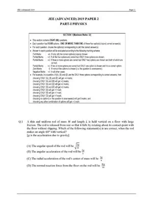 JEE (Advanced) Previous Exam Question Paper 2 (2019)