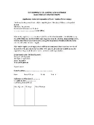 J&K Low Tension Power Supply Requisition Application Form