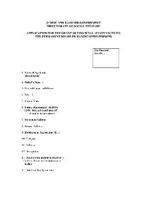 J&K Permanently Disabled Handicapped Persons Financial Allowance Form