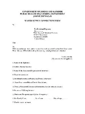 J&K Water Supply Connection Application Form