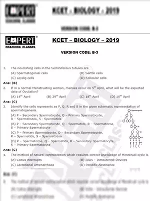 KCET 2019 Biology Question Paper with Answers