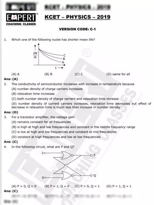 KCET 2019 Question Paper with Solutions – Physics