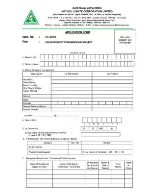 NLC Junior Resident for Barsingsar Project Application Form