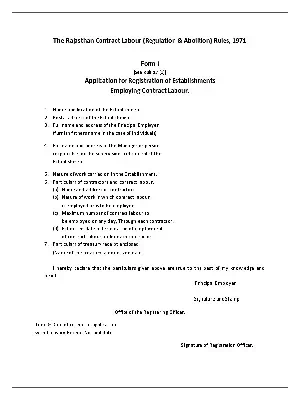 Rajasthan Contract Labour Act Form I