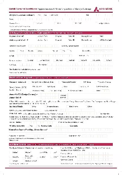 Retail Outward Remittance Form A2 of Axis Bank